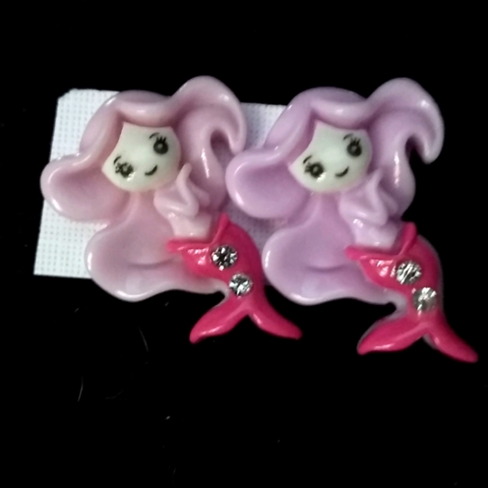 Pink Mermaid Earrings with White Crystal Accents